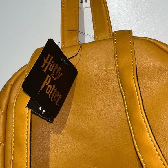 Harry Potter Women\'s Yellow Hufflepuff Bronze Logo Quilted Mini Backpack NWT main image 5